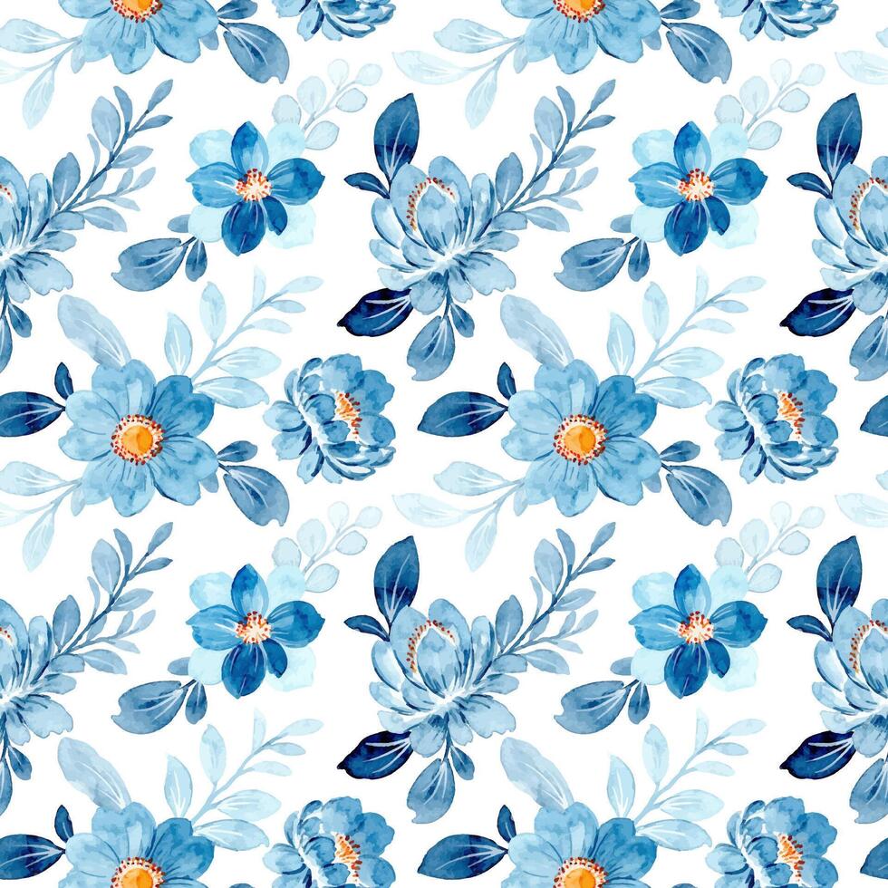 Beautiful blue floral watercolor seamless pattern vector