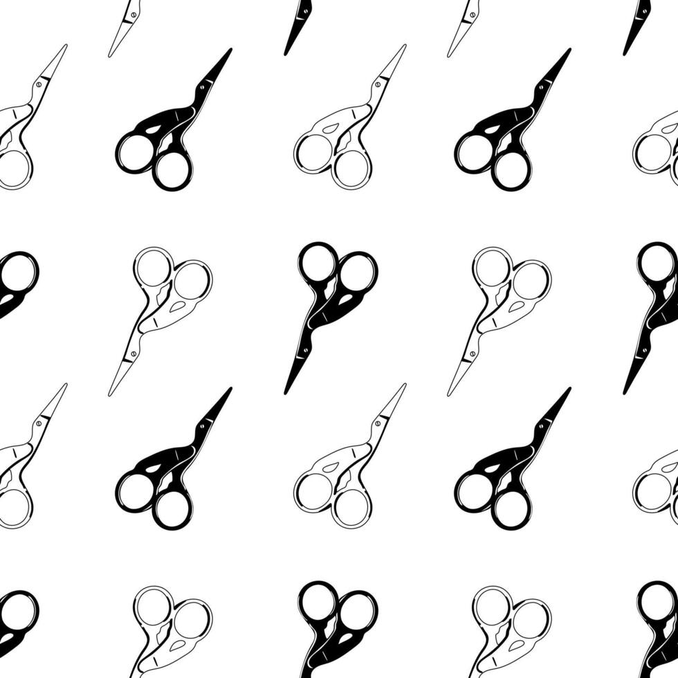 Embroidery scissors seamless pattern. Small Crane Scissors backdrop vector