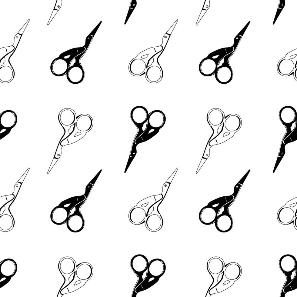 Embroidery scissors seamless pattern. Small Crane Scissors backdrop vector