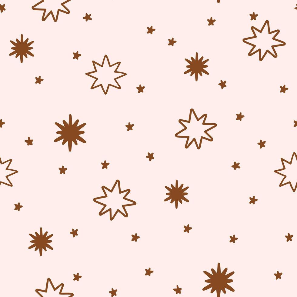 Boho stars seamless pattern. Doodle hand drawn stars background. Naive decor for nursery, kids room, apparel vector