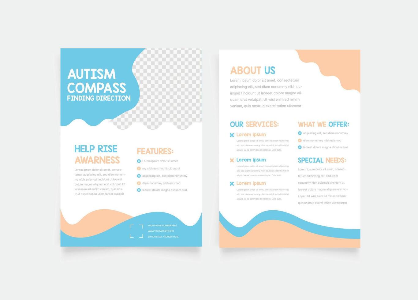 Autism double flyer template. Morden, Creative and professional flyer design. Simple and minimalist promotion layout illustration. vector
