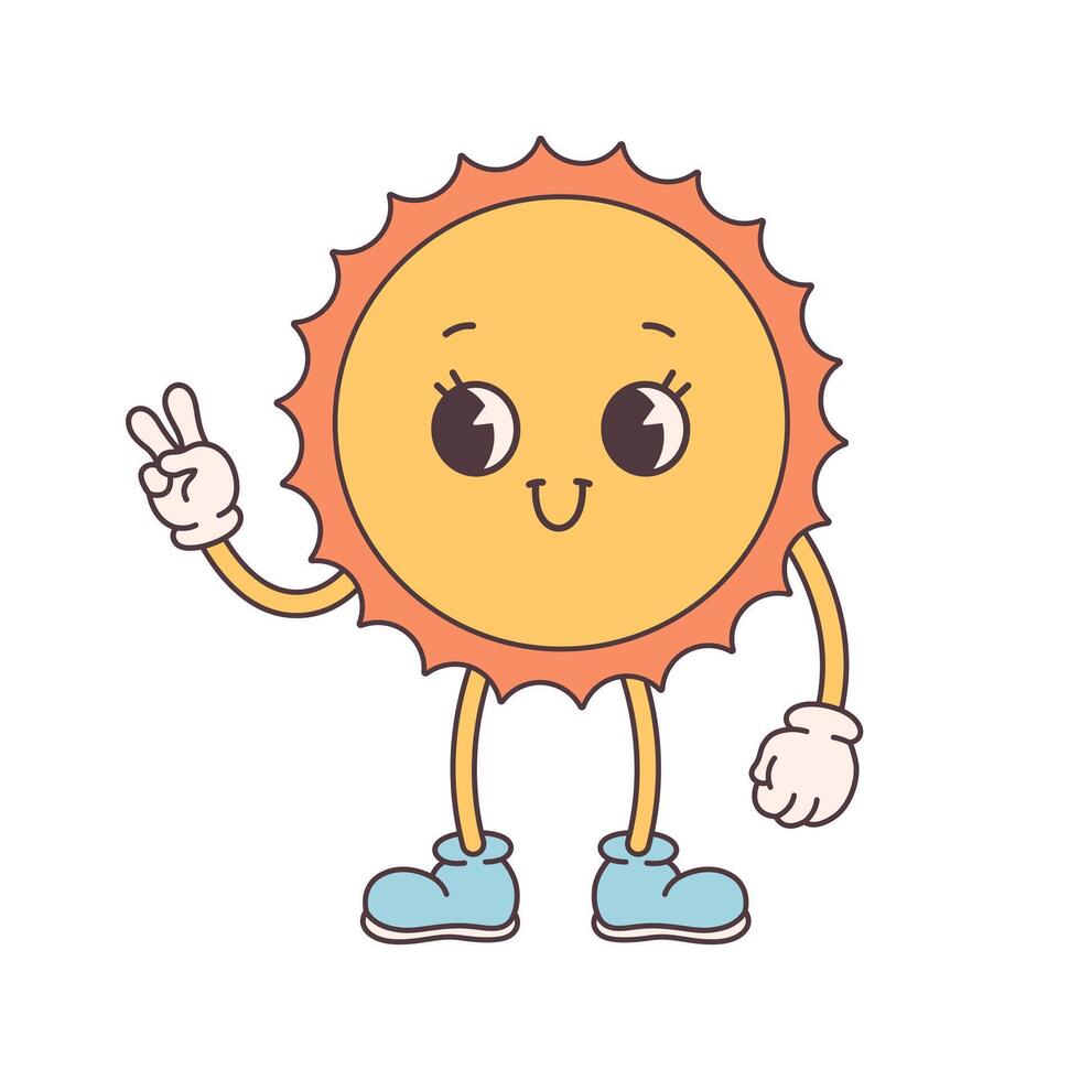 Trendy cartoon groovy planet character in retro style 60s and 70s. Solar System, Space. Earth Day, Save planet. vector