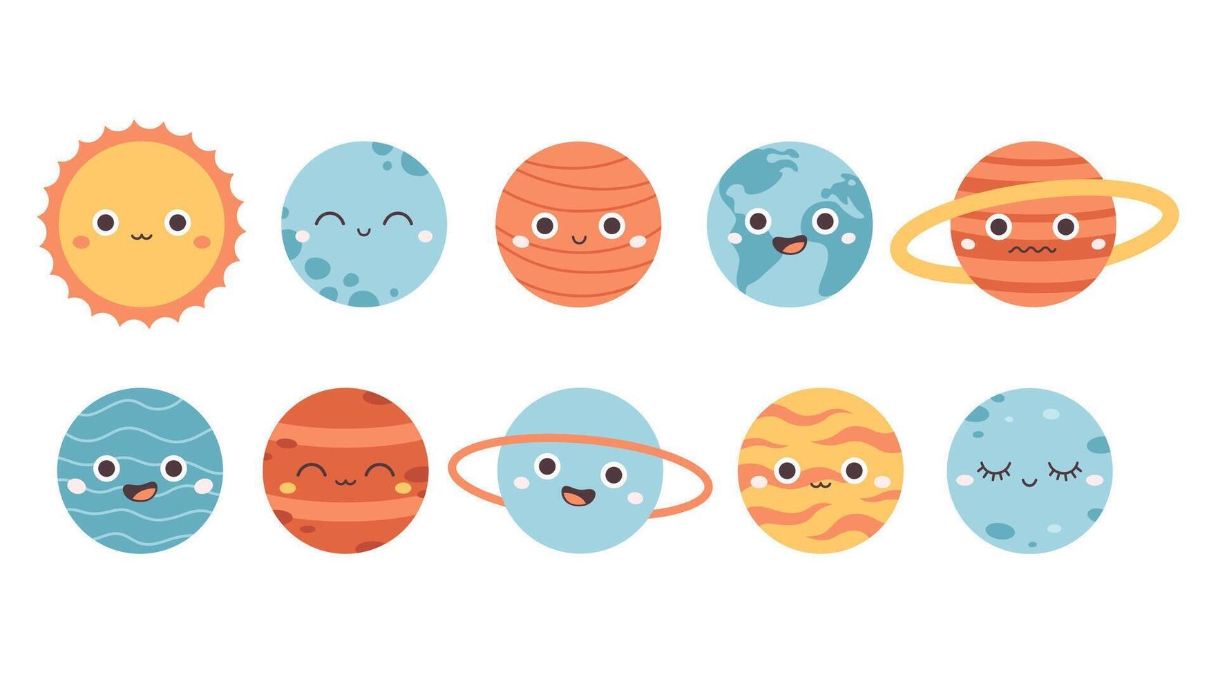 Collection of cute cartoon planets. Solar System. Earth Day, Save planet vector