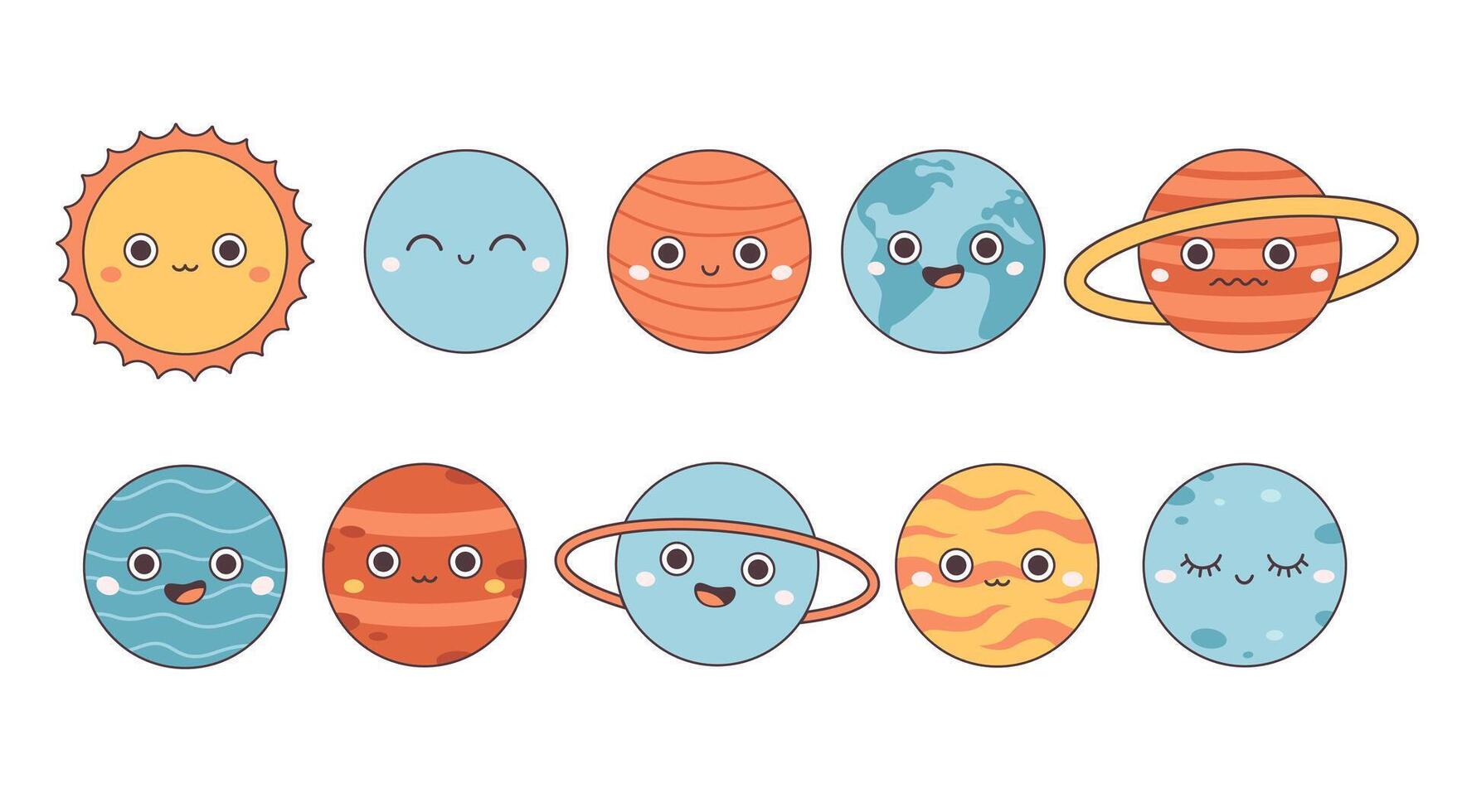 Collection of cute cartoon planets. Solar System. Earth Day, Save planet vector