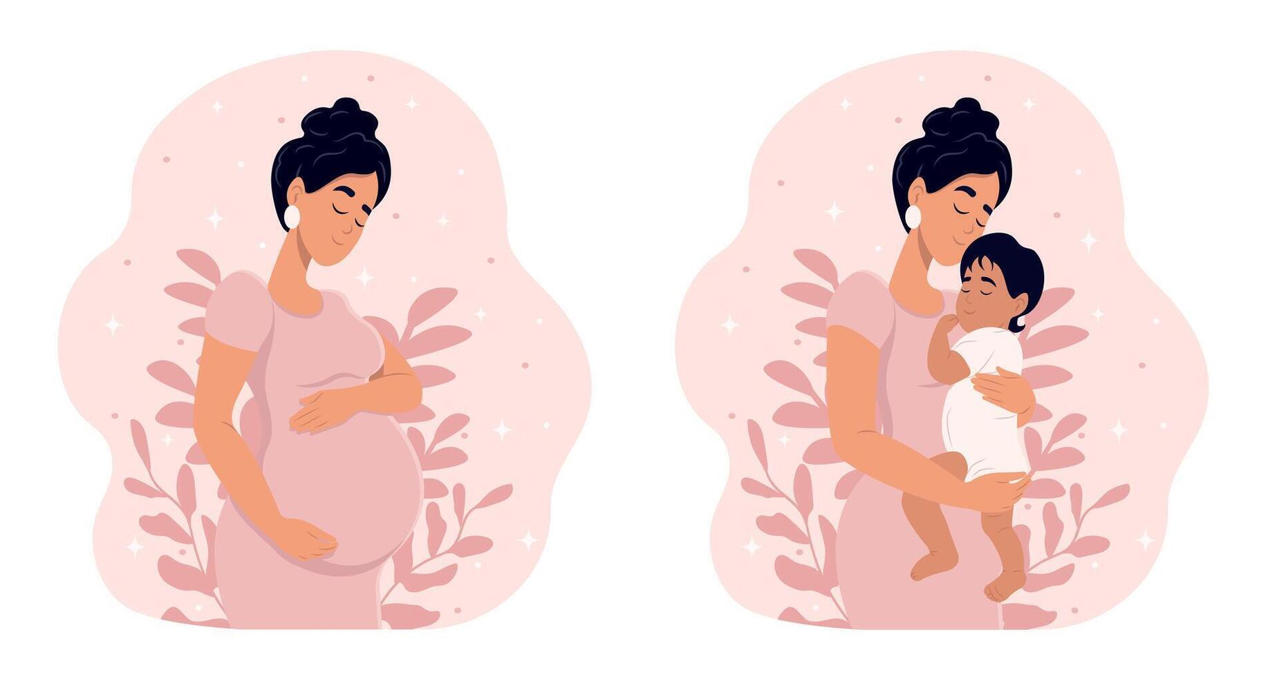 Pregnancy and motherhood. Flat illustration. vector