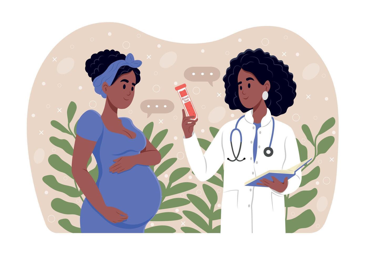 A pregnant woman suffering from anemia. Low iron levels during pregnancy. A pregnant woman with anemia is talking to an obstetrician-gynecologist. vector