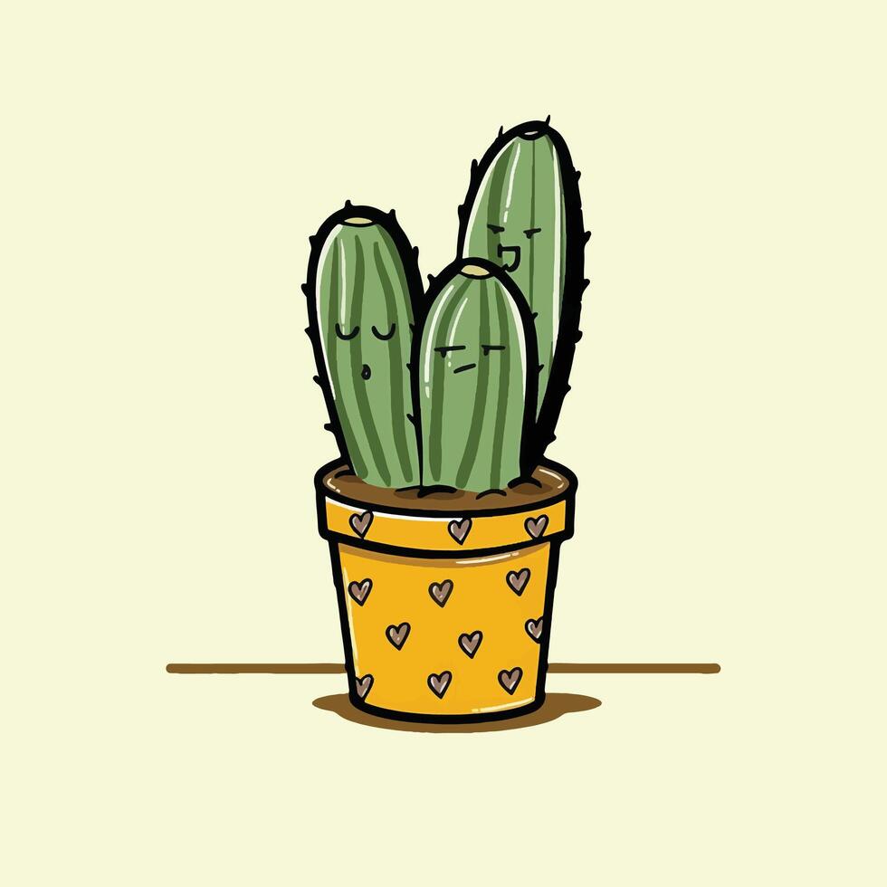Cute Cactus Emoticon with Pot Illustration vector