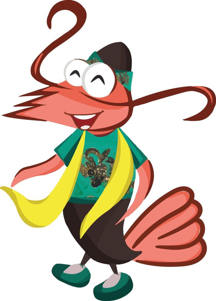 Cute Dancing Shrimp with Traditional Costumes Illustration vector