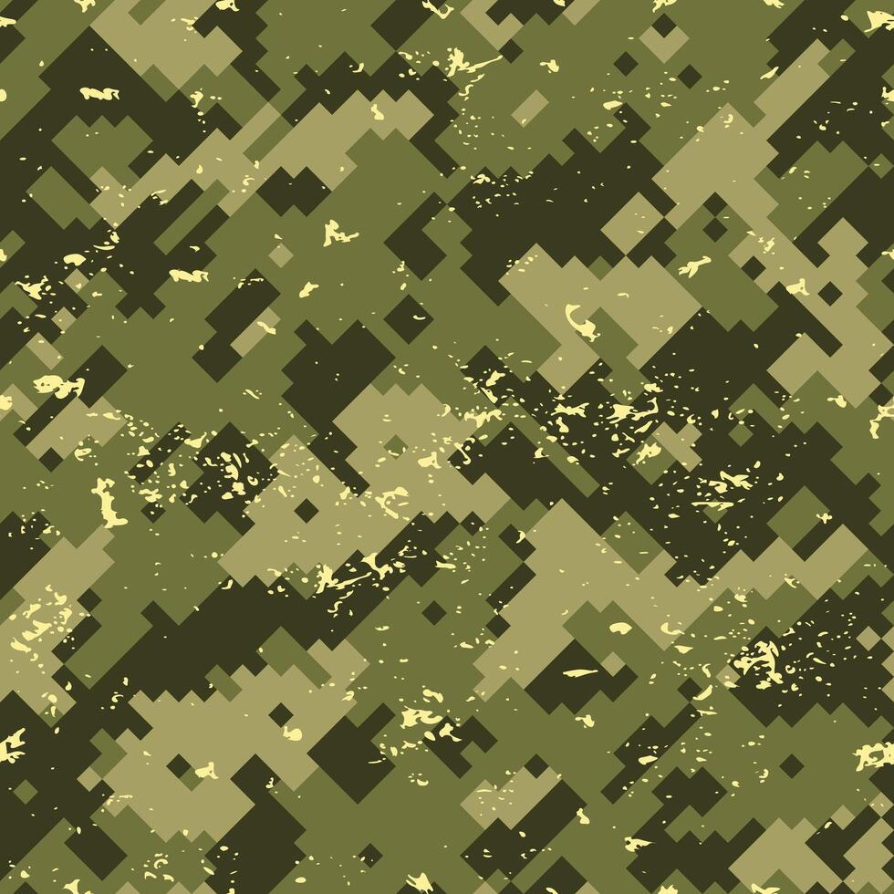 Pixel grunge green military camouflage pattern vector