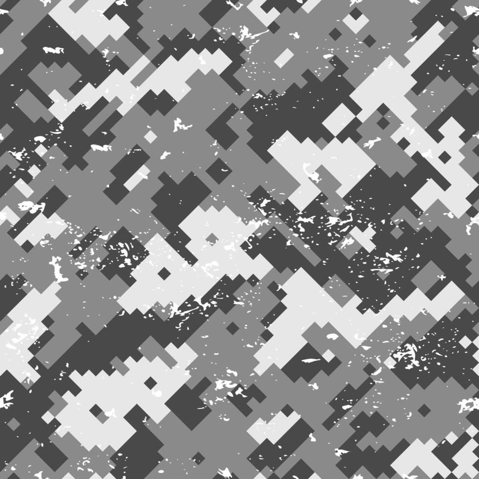 Camouflage grunge pattern on pixel grayscale background vector