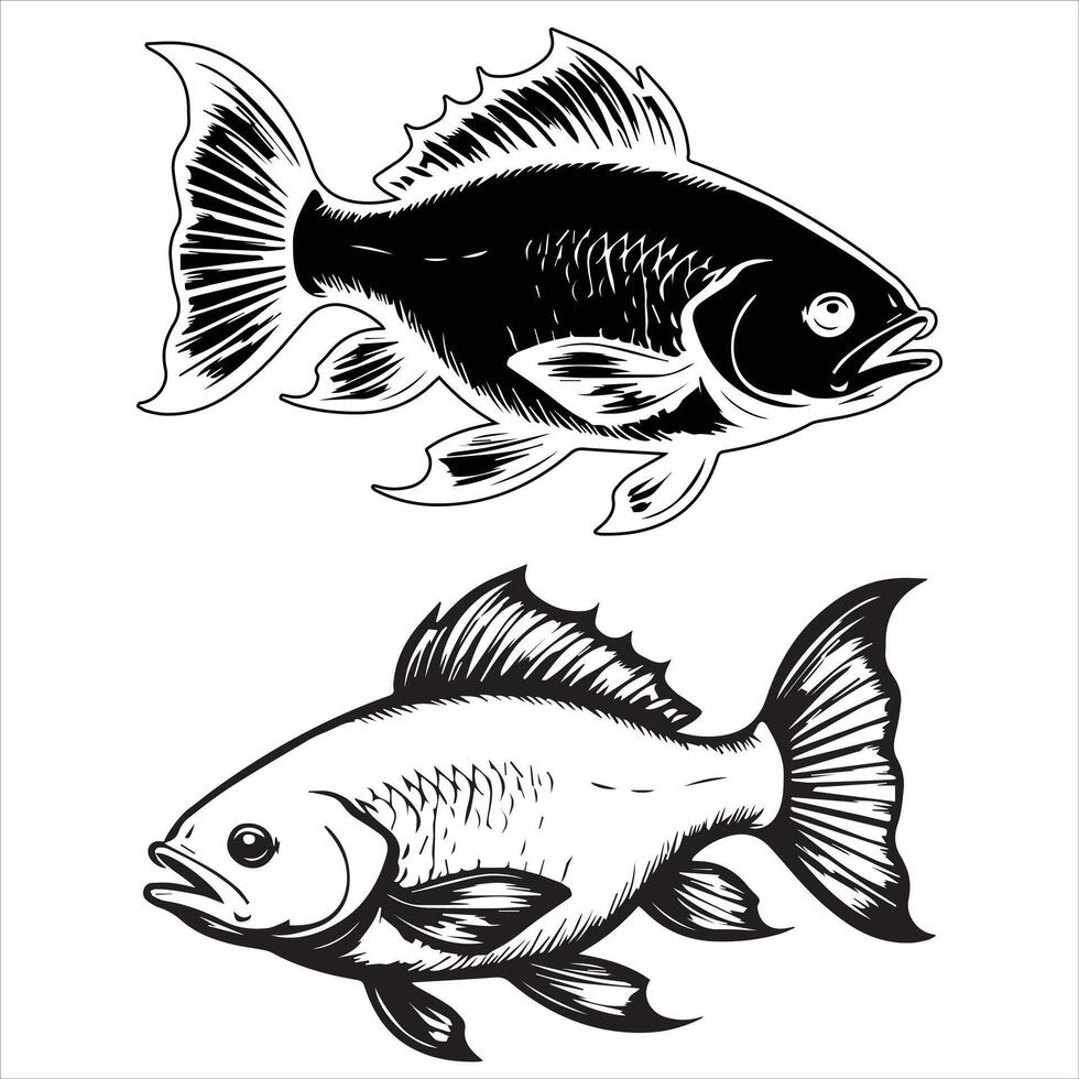 Big fish hand drawn silhouette illustration vector