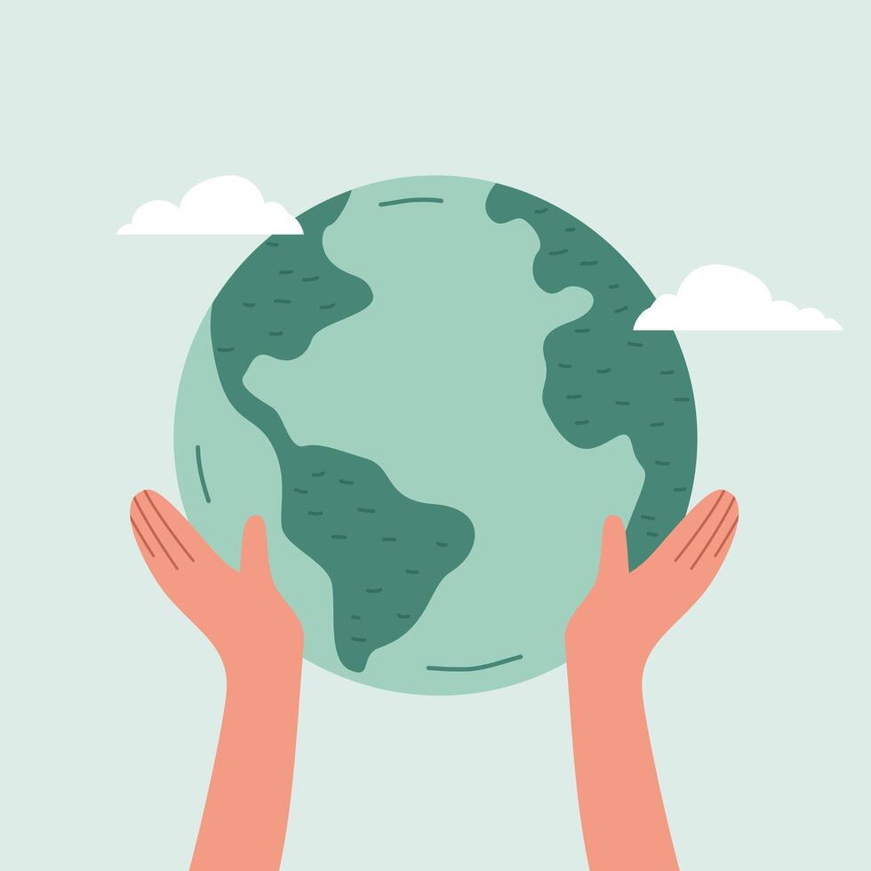 hands holding the earth with clouds in the background, earth environment day vector