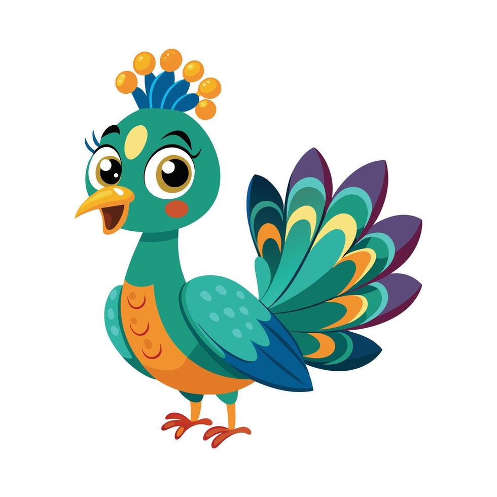 Illustration of Cartoon Cute Peacock on White vector