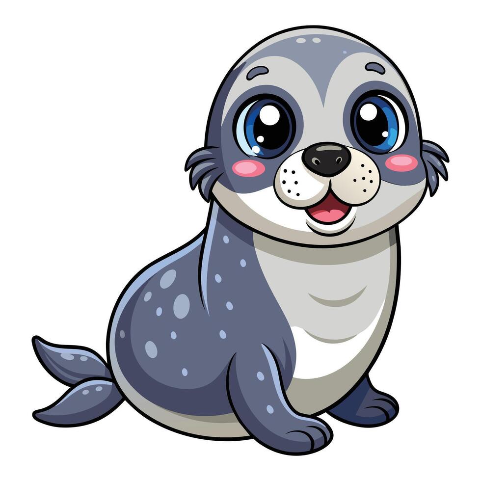 of Cute Seal Cartoon Illustration on White vector