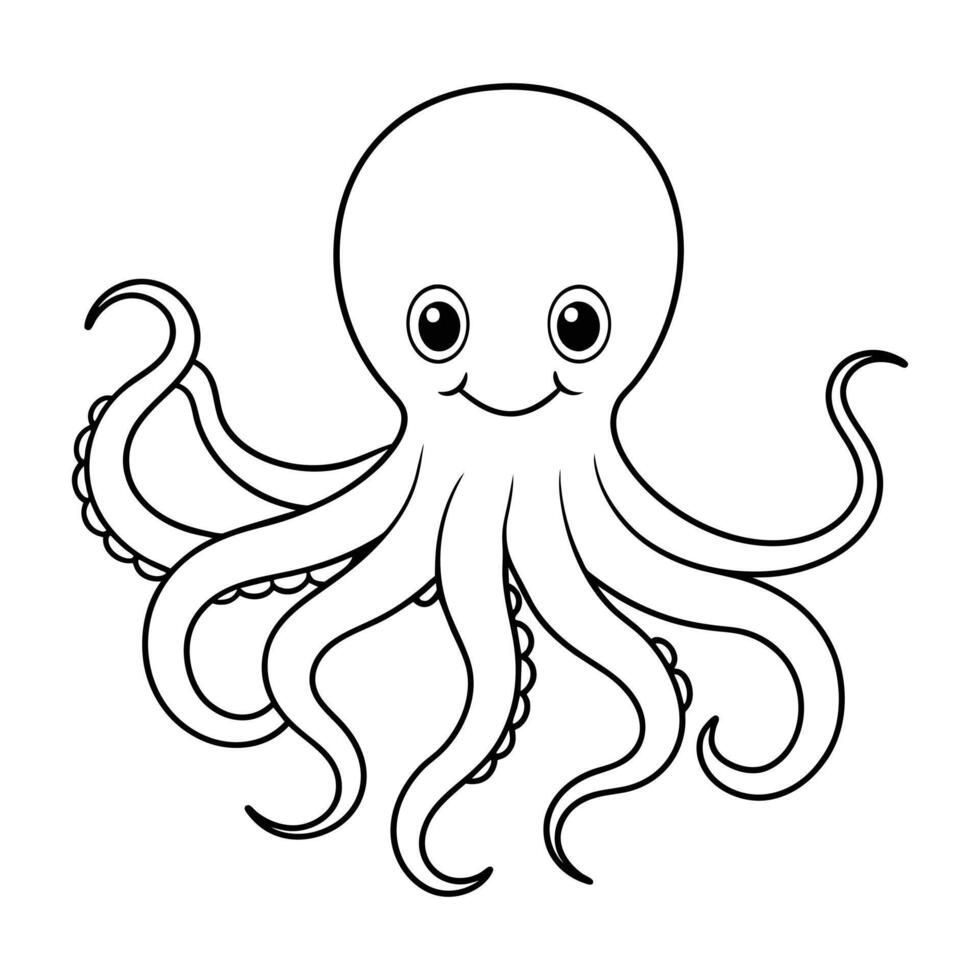 of Octopus Illustration Coloring Page for Kids vector