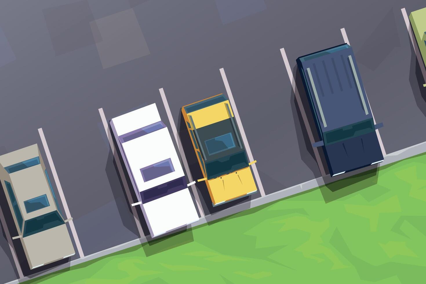 parking area with vehicles and lawn grass vector