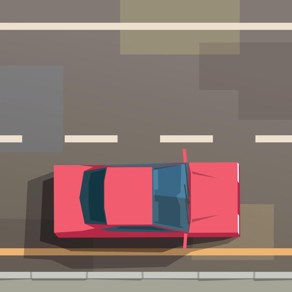 red car driving on road top view vector