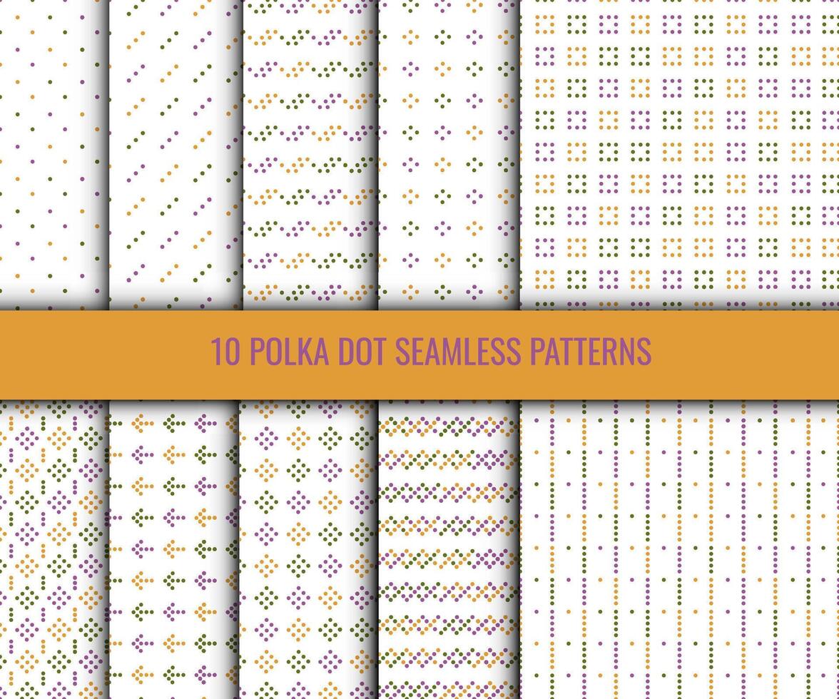 Polka dots seamless pattern. Set of backgrounds with small colored dots on a white background. Simple playful design for fabric, textile, paper, cover. vector