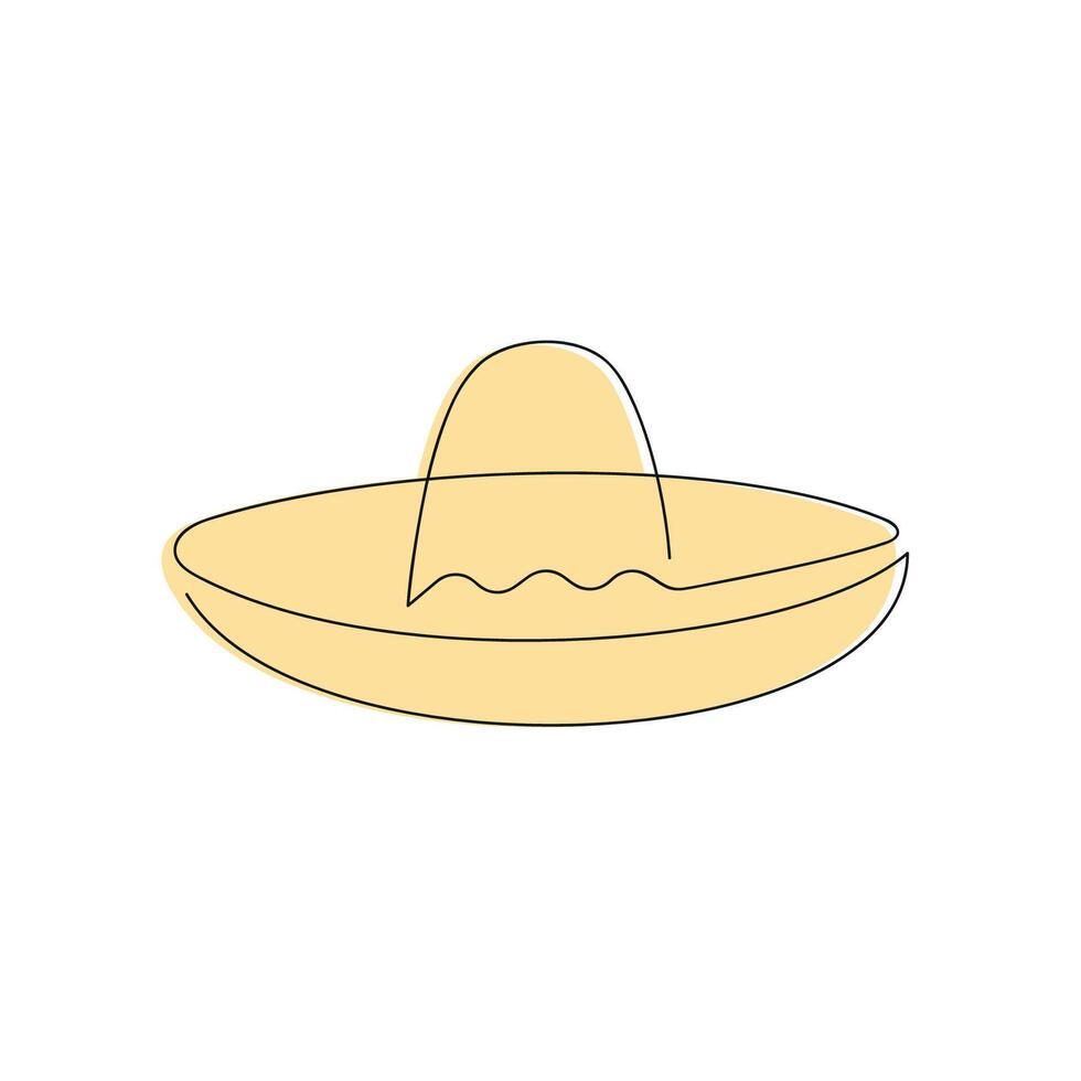 Sombrero drawn in one continuous line in color. One line drawing, minimalism. illustration. vector