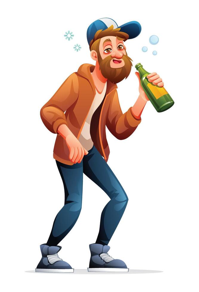 Drunk man cartoon character. illustration vector