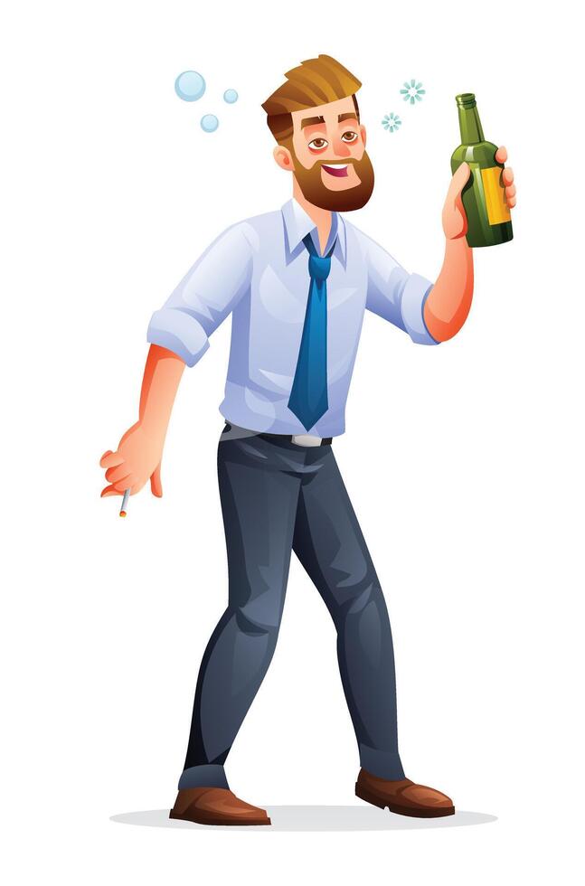 Drunk businessman holding alcohol bottle. cartoon illustration isolated on white background vector