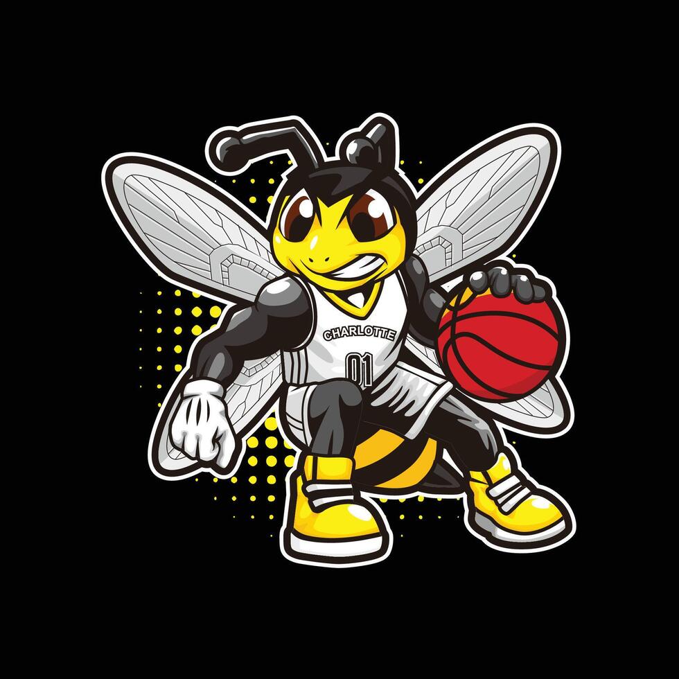 bee plays basketball illustration design vector