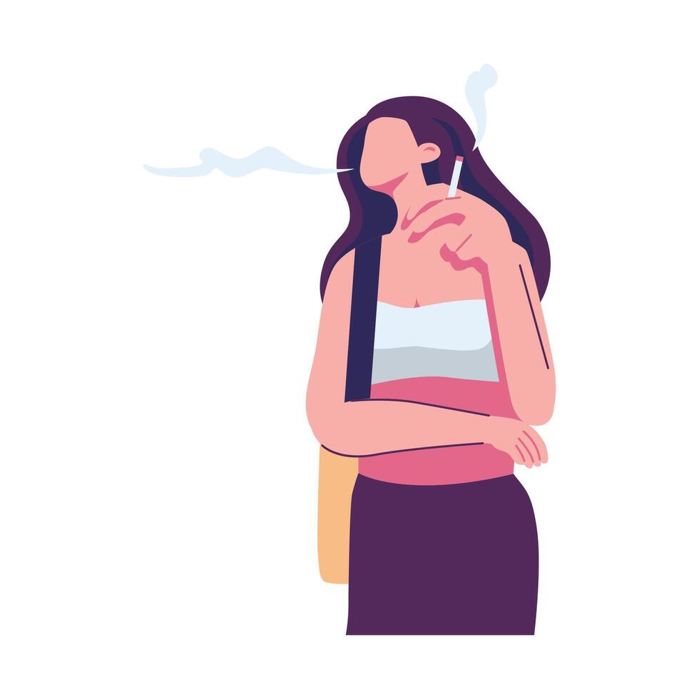 mujer de fumar actitud plano estilo ilustración diseño vector