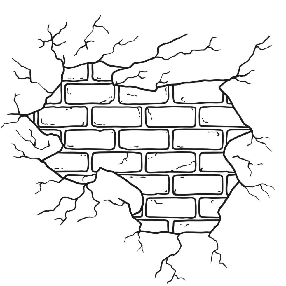 Premium , detailed line art illustration of destroyed brick vector