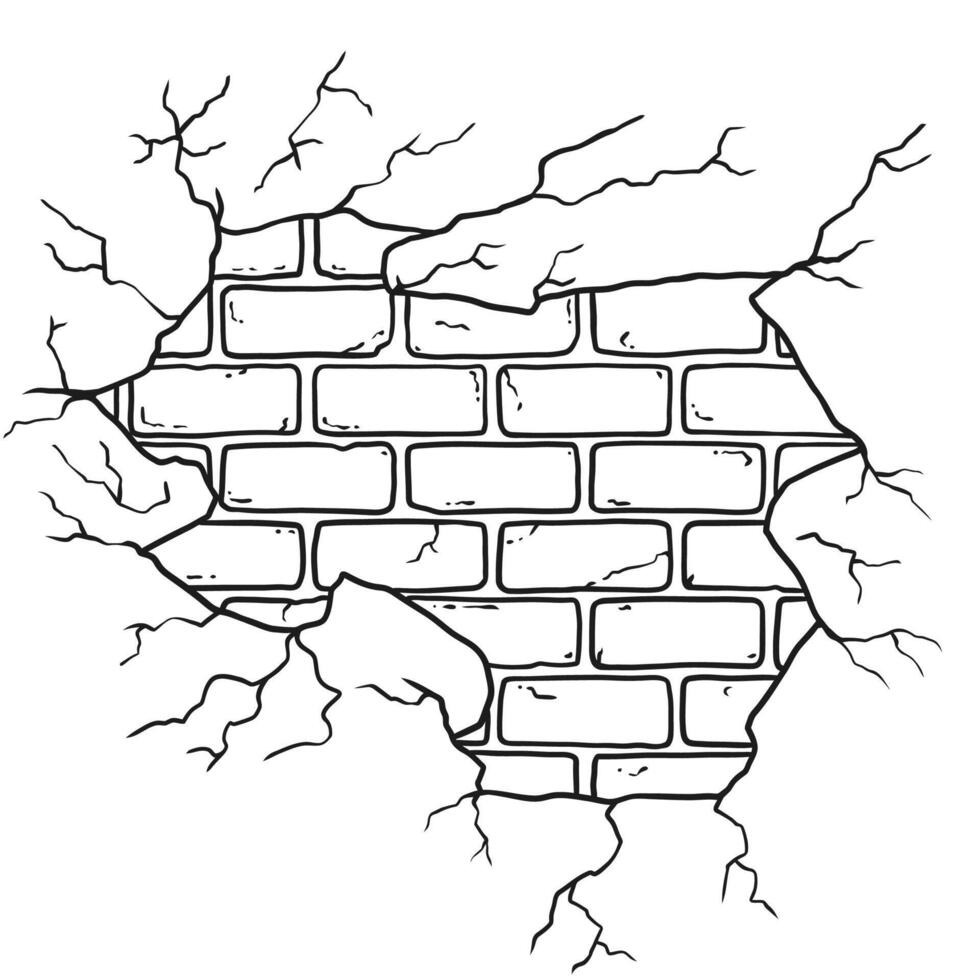 prima , detallado línea Arte ilustración de destruido ladrillo vector
