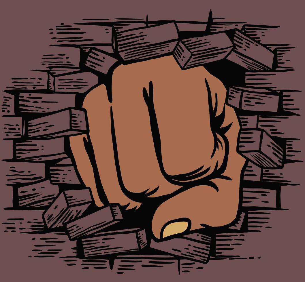 Premium , illustration of a hand hitting a brick wall vector