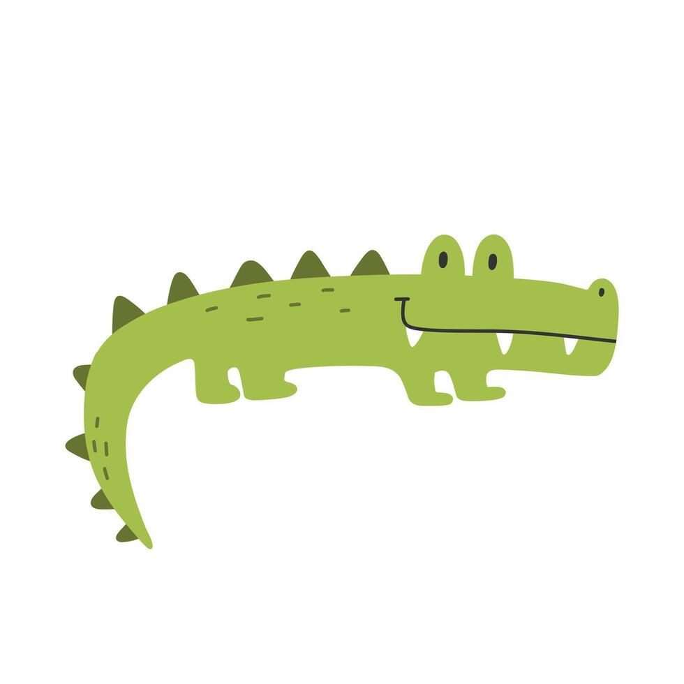 Cute crocodile isolated on white background. illustration of an alligator. Hand drawn croco illustration. vector