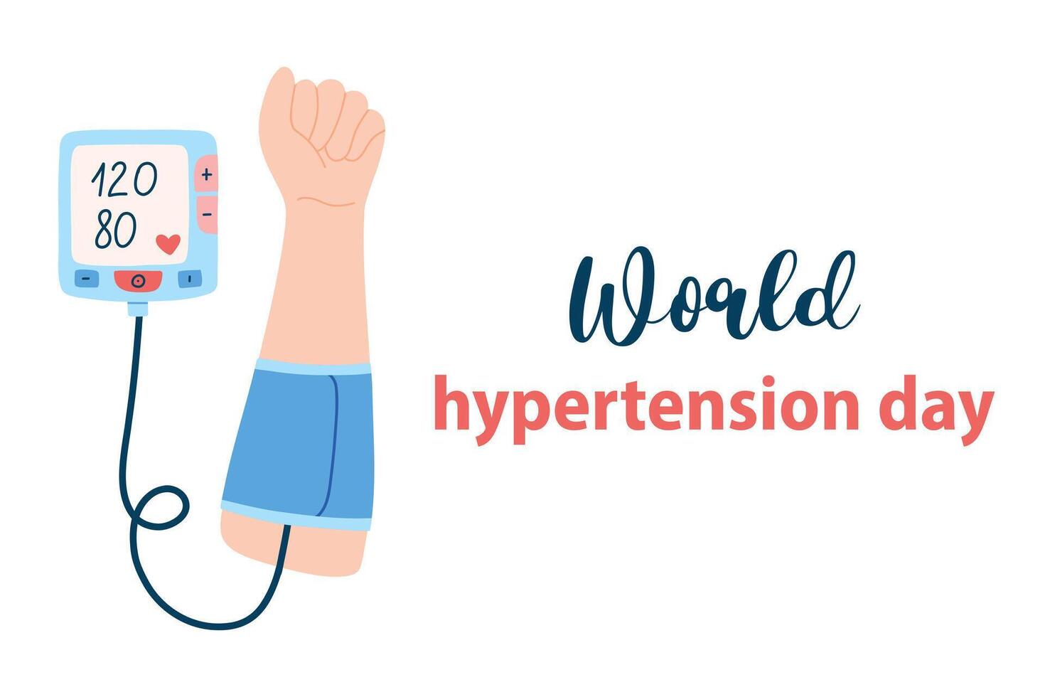 World Hypertension Day. Blood pressure measurement. Hand with a tonometer. illustration. vector