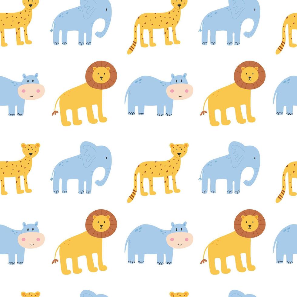 Seamless kids pattern with safari animals. Kids print with jungle animals. illustration. vector