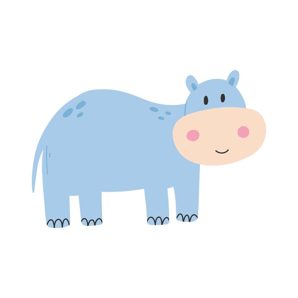 Cute hippopotamus isolated on white background. illustration of a hippopotamus. Hand-drawn kids hippo. vector