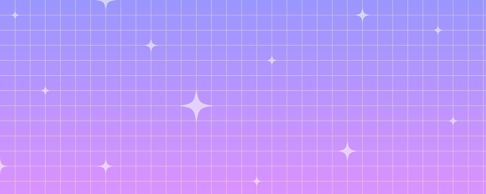 a cuadros degradado antecedentes con estrellas. pastel holográfico kawaii fondo. resumen púrpura cuadrado fondo de pantalla. vector