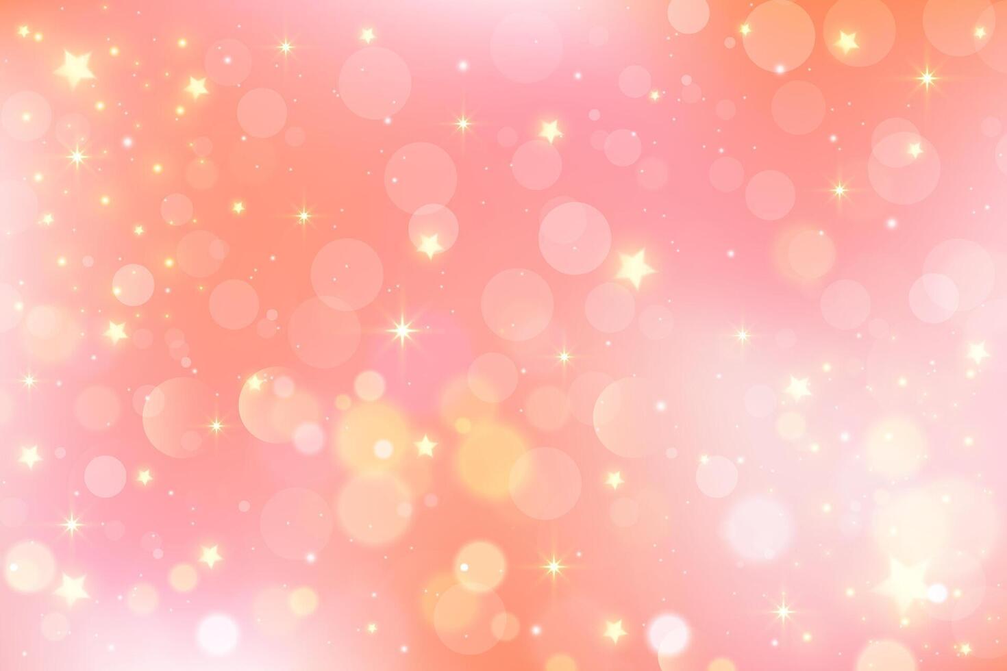 Pink sky background. Pastel dreamy cute glitter wallpaper with stars. Fantasy magic princess backdrop with bokeh. illustration. vector