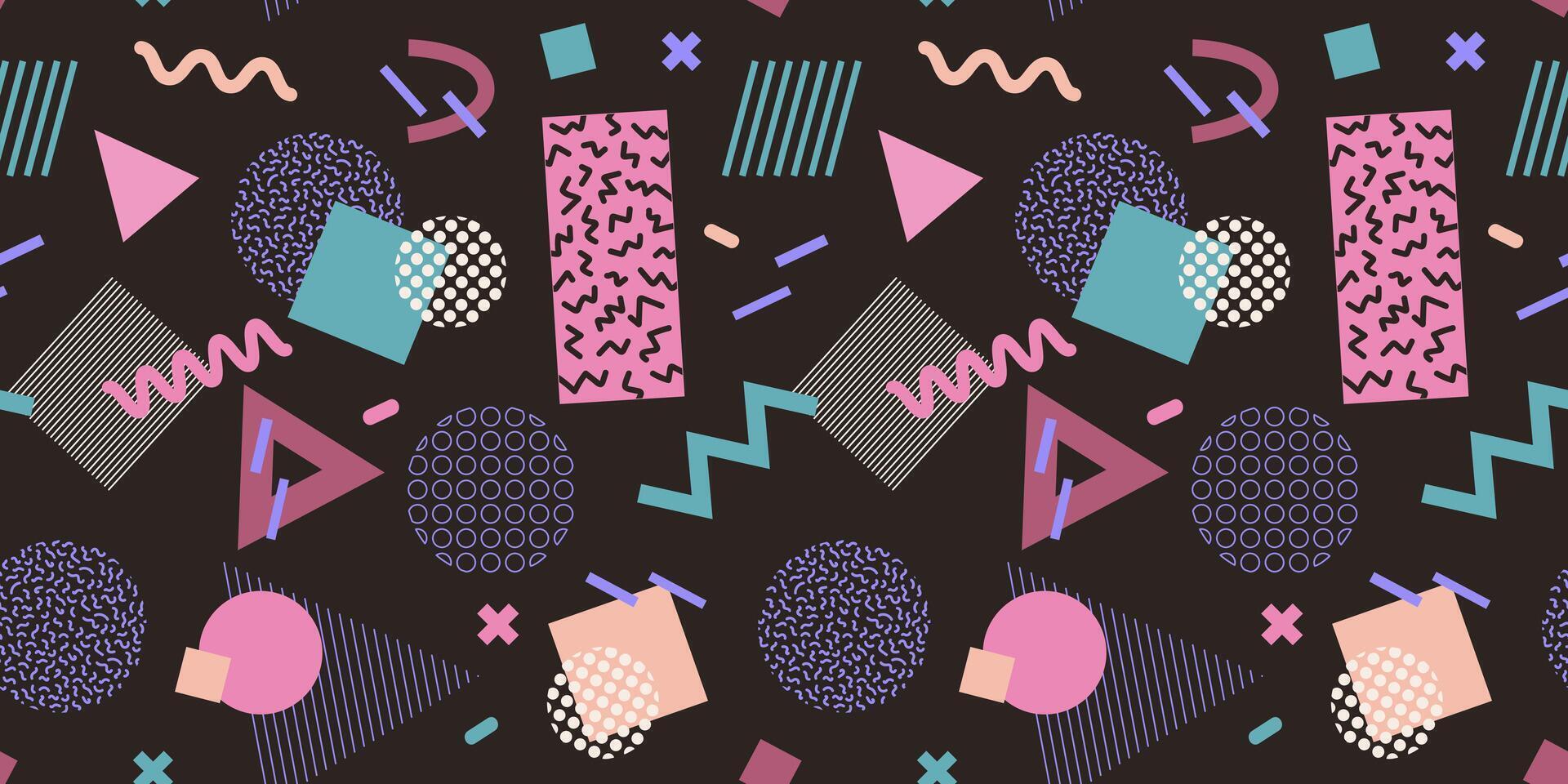 Abstract seamless pattern 80s 90s with geometric shapes in the Memphis style. retro hipster print, modern background vector