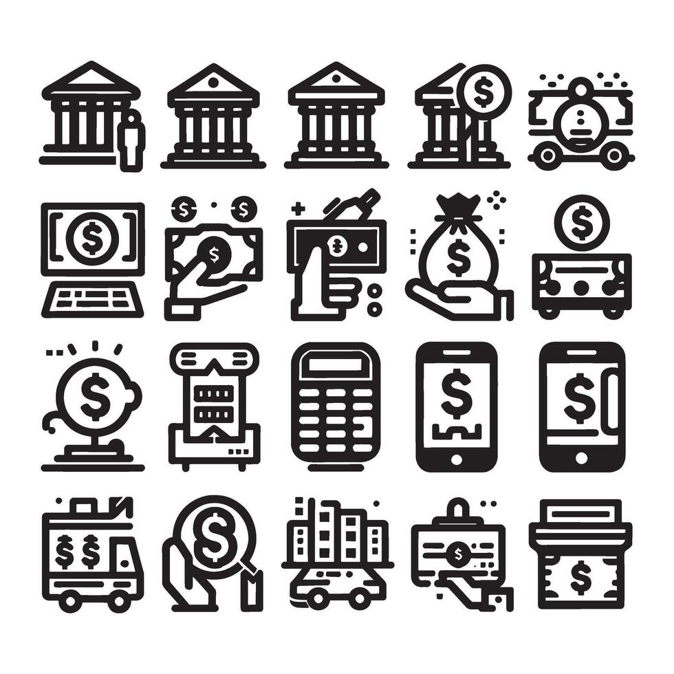 banco conjunto icono vector