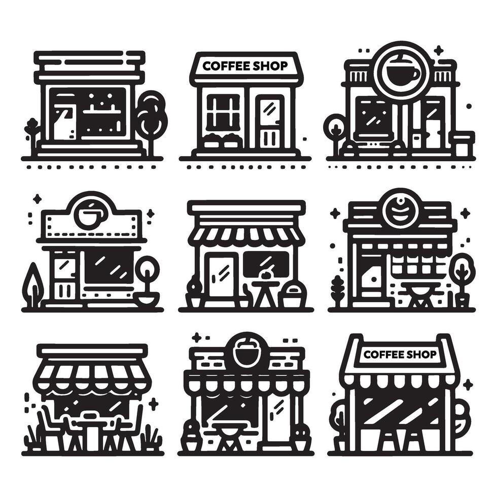 café tienda conjunto icono vector