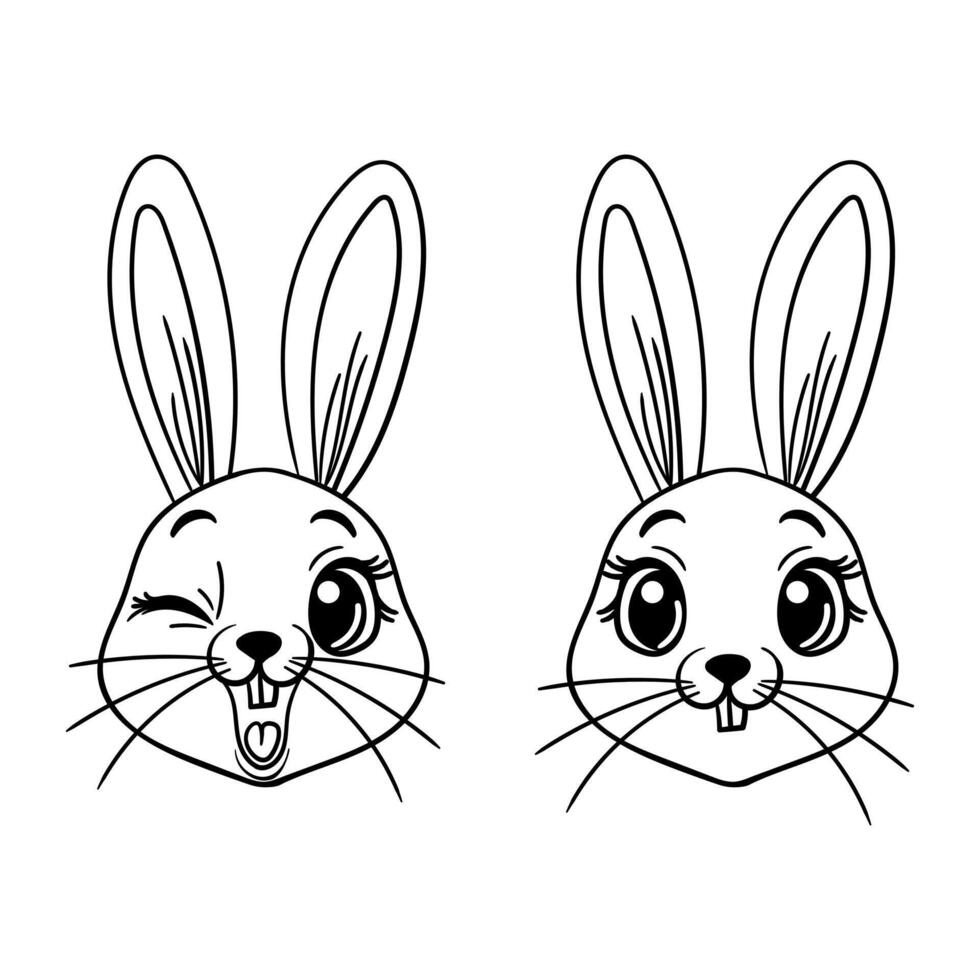 Set Of Cute Bunny Faces. Easter Day. Holiday rabbits. Line Bunny vector