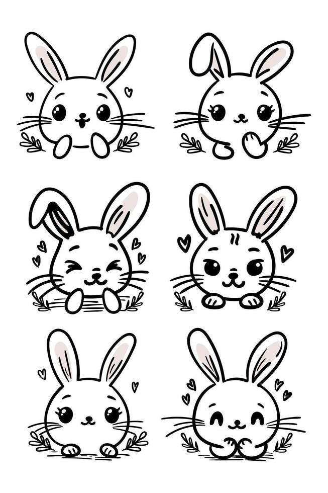 Set Of Cute Bunny Faces. Easter Day. Holiday rabbits. Line Bunny vector