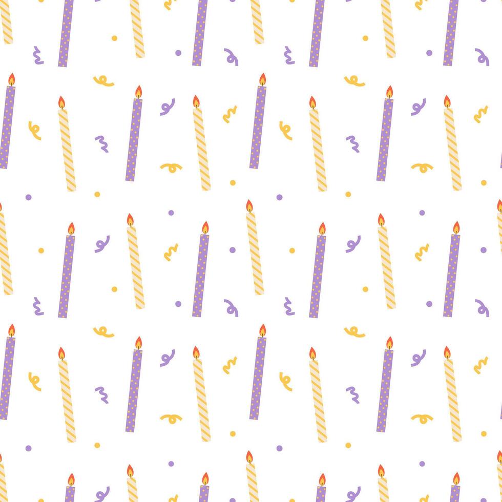Seamless pattern with birthday candles and confetti. illustration vector
