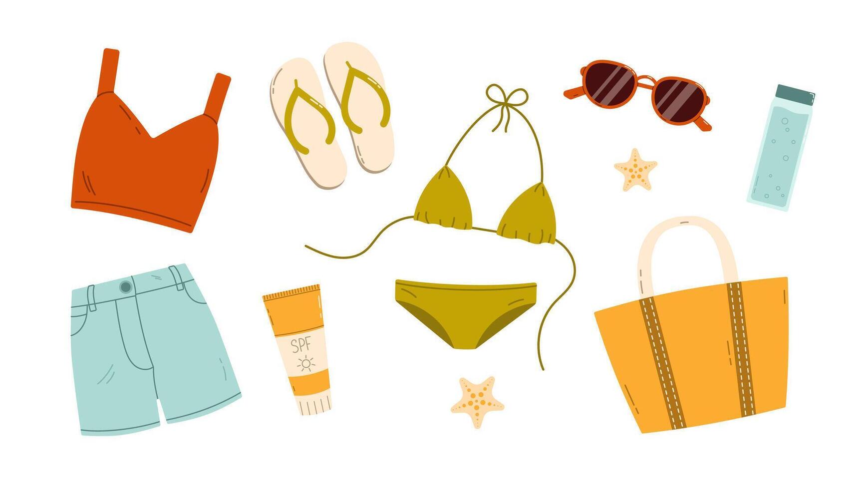 Set of summer accessories. Flat illustration isolated on white vector