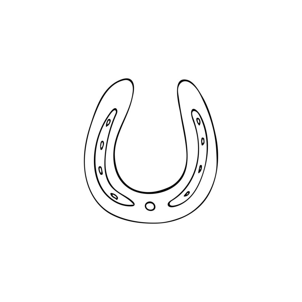 Hand-drawn lucky horseshoe. Traditional lucky talisman from horseshoe, hoof horse sketch, western element, illustration isolated on white background vector