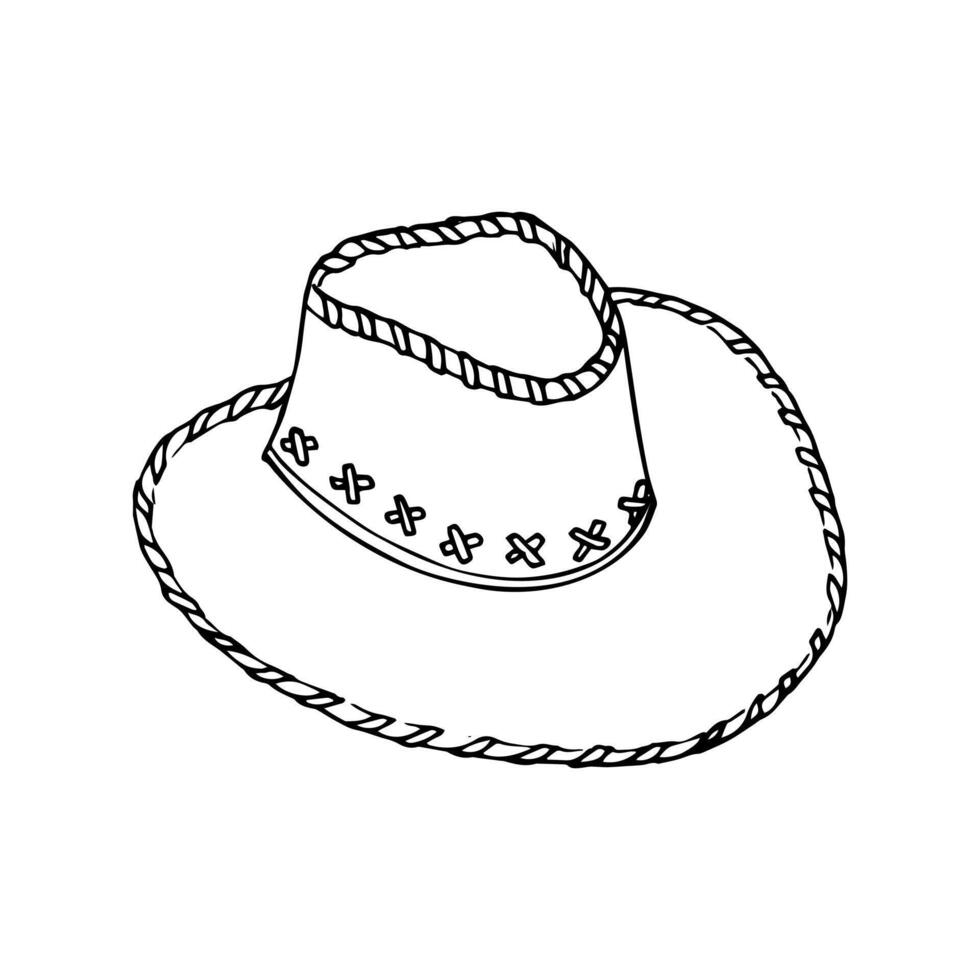 Hand drawn cowboy hat element. Doodle sketch style. Western concept. Isolated illustration. vector