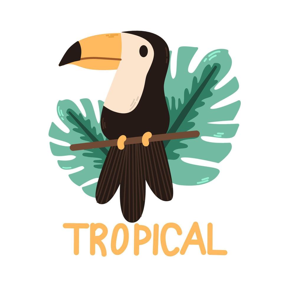 Toucan . Hand drawn illustration. Scandinavian style flat design. Concept for kids print. vector