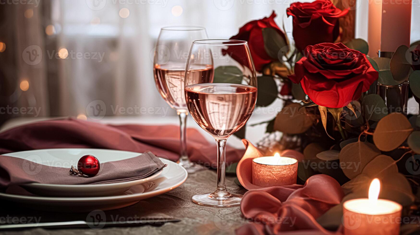 Festive date night tablescape idea, dinner table setting for two and Christmas, New Year, Valentines day decor, English country home styling photo