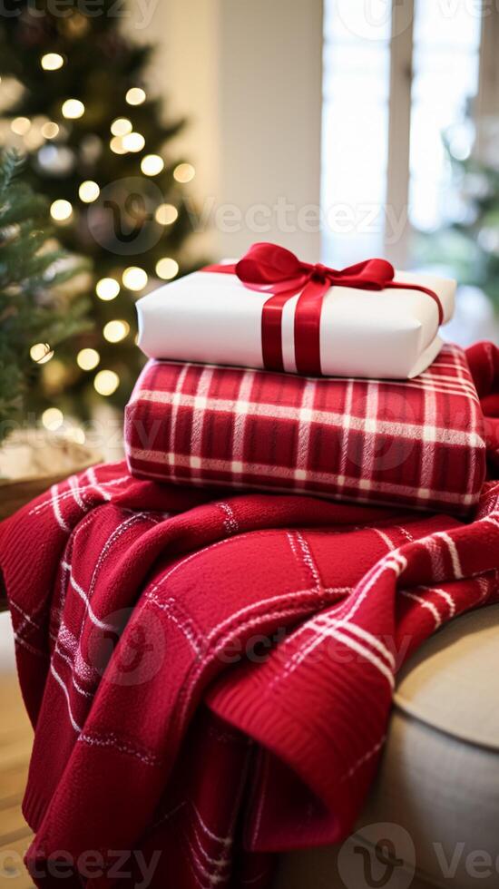 Christmas gift set, blanket, towel and home decor textiles as holiday present for English countryside cottage photo