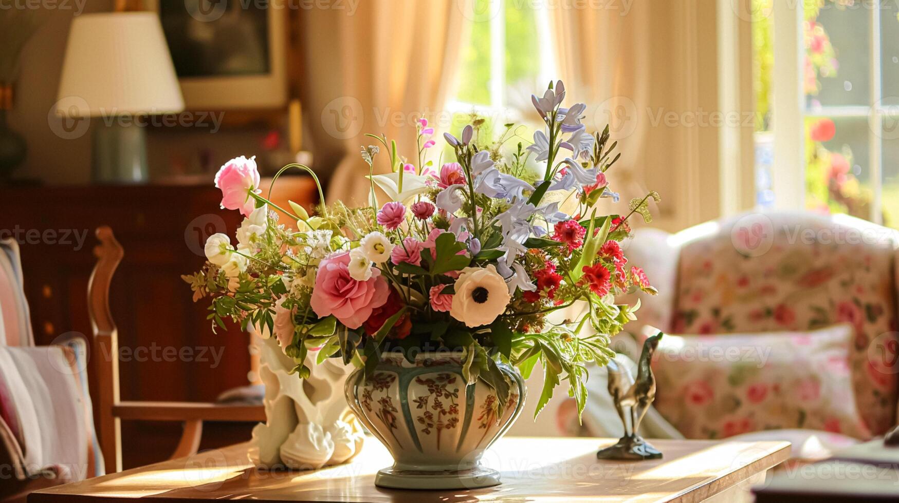 Spring flowers in vintage vase, beautiful floral arrangement, home decor, wedding and florist design photo