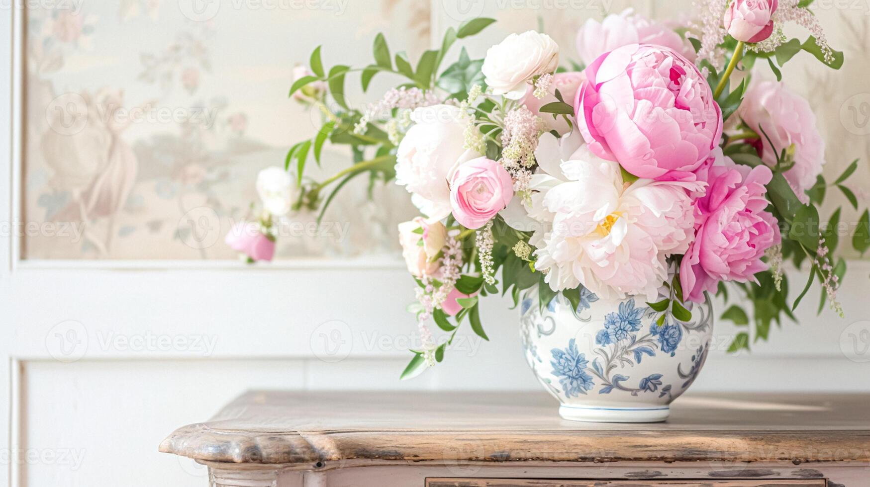 Spring flowers in vintage vase, beautiful floral arrangement, home decor, wedding and florist design photo